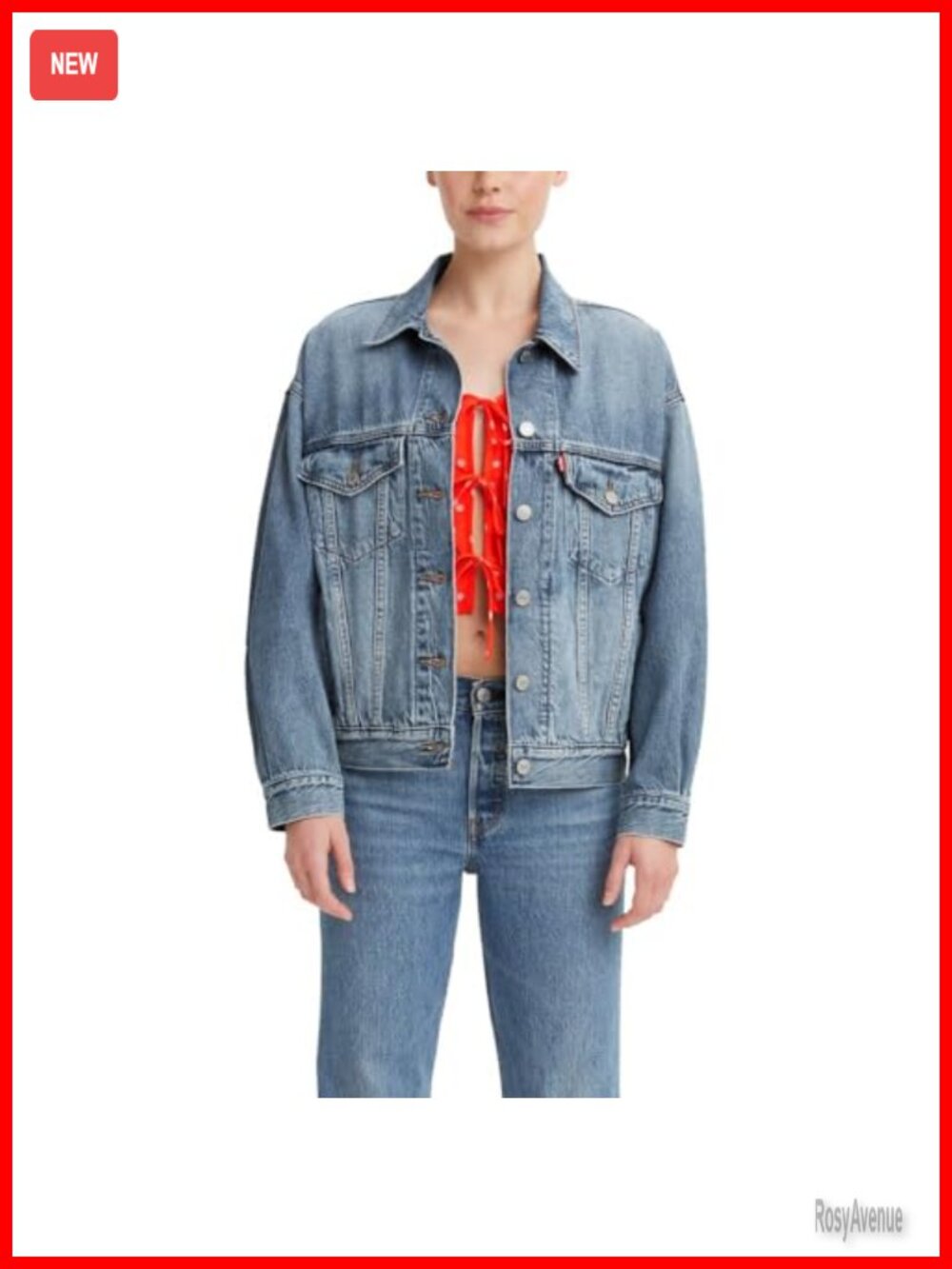 Women's 90s Trucker Jacket Denim Button Front Relaxed Fit Recycled Cotton Long